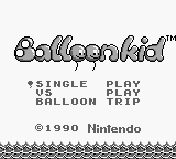 Balloon Kid title screen for GameBoy